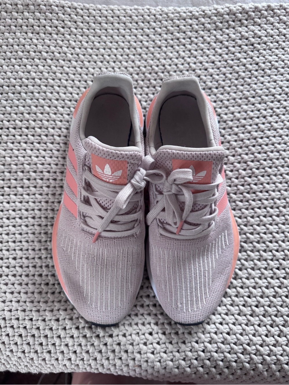 adidas Light Pink and Light Gray Knit Running Shoes